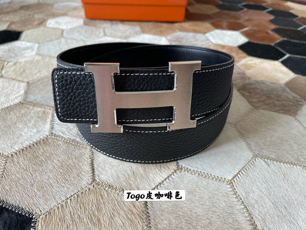 CINTURA HM CONSTANCE CON FIBBIA E CINTURINO REVERSIBILE IN PELLE NERA 38 MM FERRAMENTA IN ARGENTO