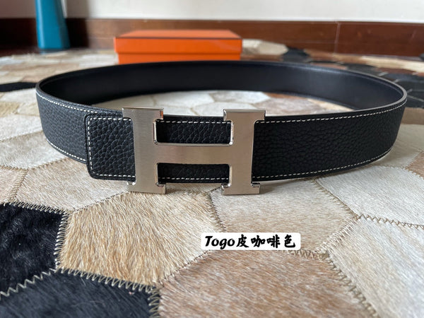 CINTURA HM CONSTANCE CON FIBBIA E CINTURINO REVERSIBILE IN PELLE NERA 38 MM FERRAMENTA IN ARGENTO