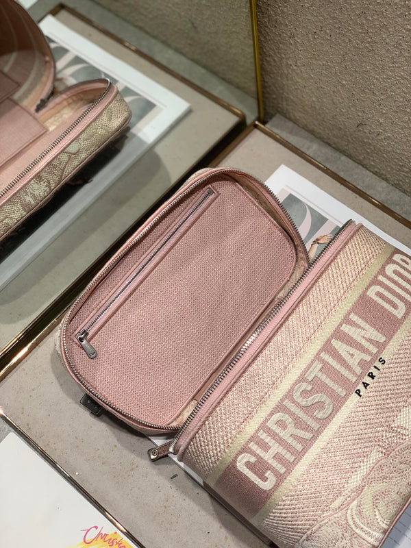 BORSA DA BAGNO A TRACOLLA MINI 18 IN JACQUARD OBLIQUE MONOGRAM ROSA PESCA