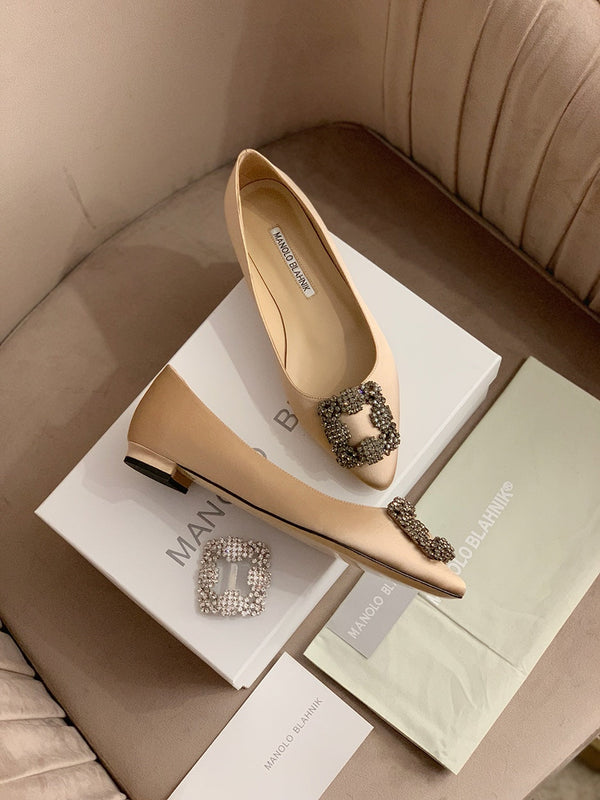 Hangisi Beige Satin Crystal Embellished Pumps 700534