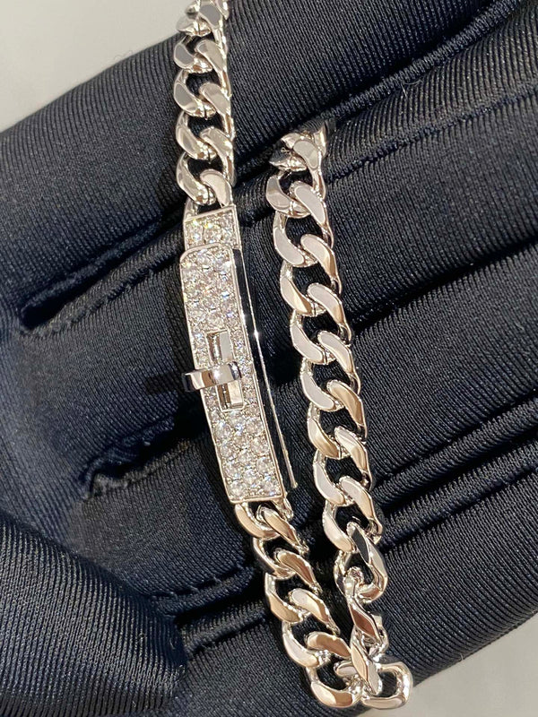 H Kelly Gourmette Sliver Diamond Bracelet