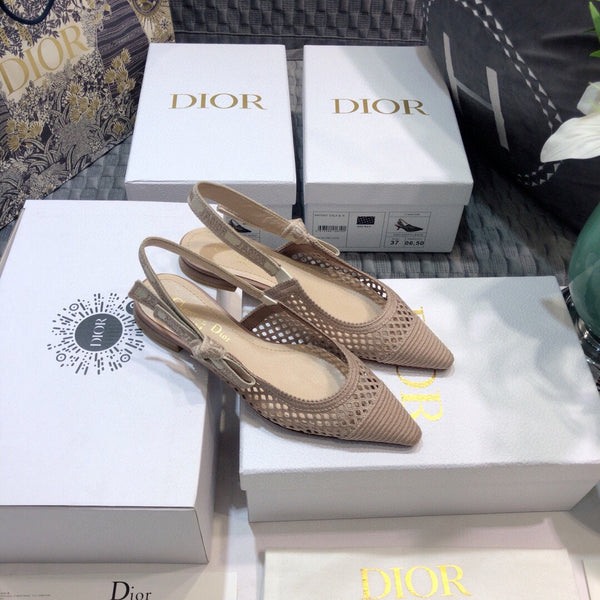 JAdior slingback flat transparent mesh rose canelle embroidered cotton