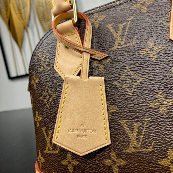 ALMA BB 23 IN TELA MONOGRAM MARRONE E RIFINITURE IN PELLE DI VITELLO BEIGE, FIBBIA ORO