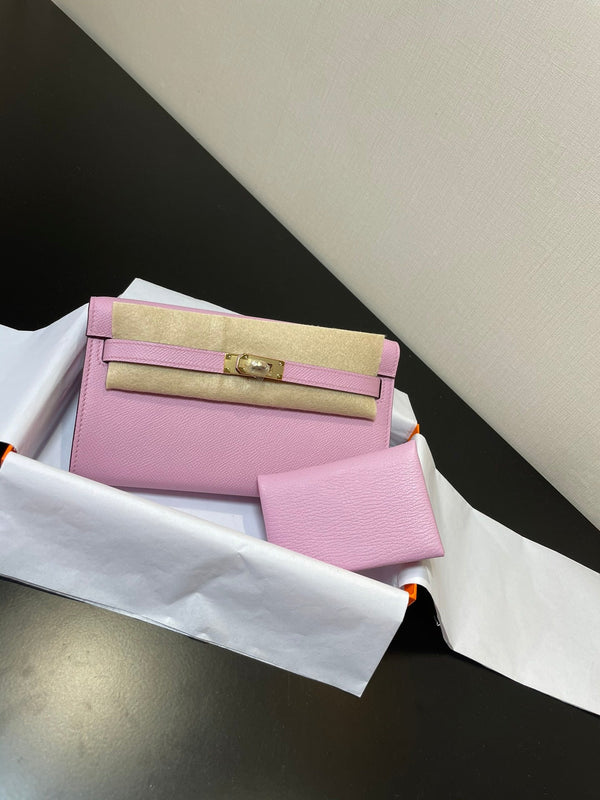 kelly to go wallet 20.5 light pink epsom gold hardware