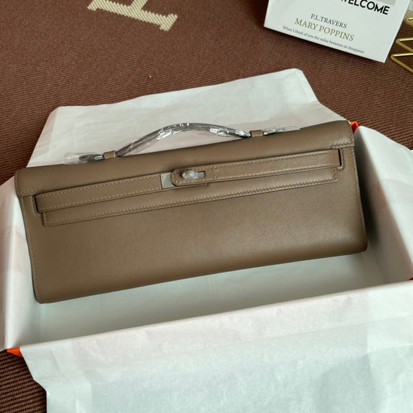 Borsa a tracolla in pelle marrone Swift HM Kelly Cut da 31 cm
