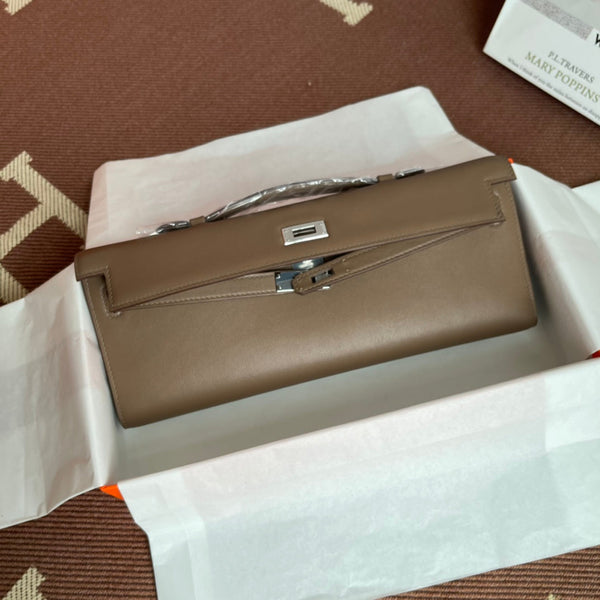 Borsa a tracolla in pelle marrone Swift HM Kelly Cut da 31 cm