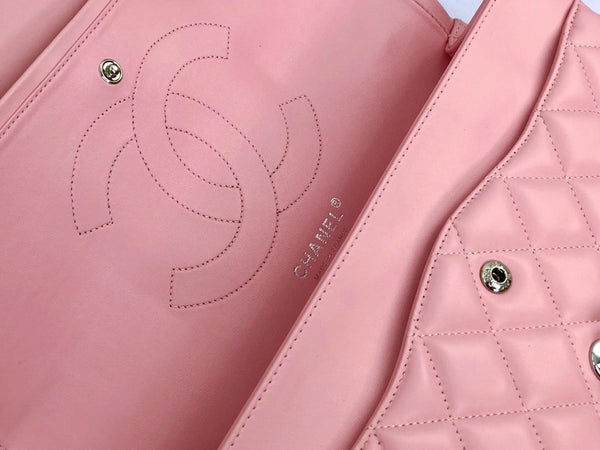 borsa a patta jumbo 30 in pelle di agnello rosa pastello, hardware argento