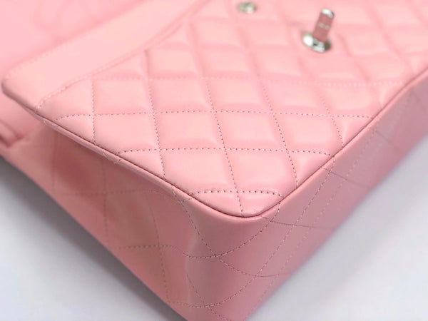 borsa a patta jumbo 30 in pelle di agnello rosa pastello, hardware argento