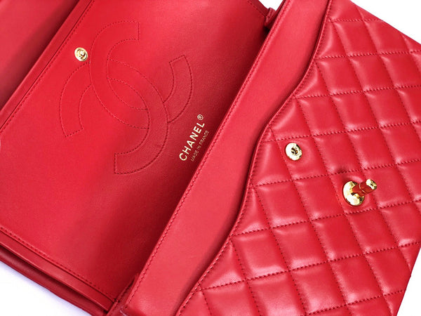 BORSA A PATTA JUMBO 30CM PELLE DI AGNELLO ROSSA FERRAMENTA ORO