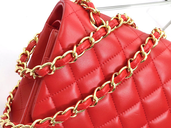 BORSA A PATTA JUMBO 30CM PELLE DI AGNELLO ROSSA FERRAMENTA ORO