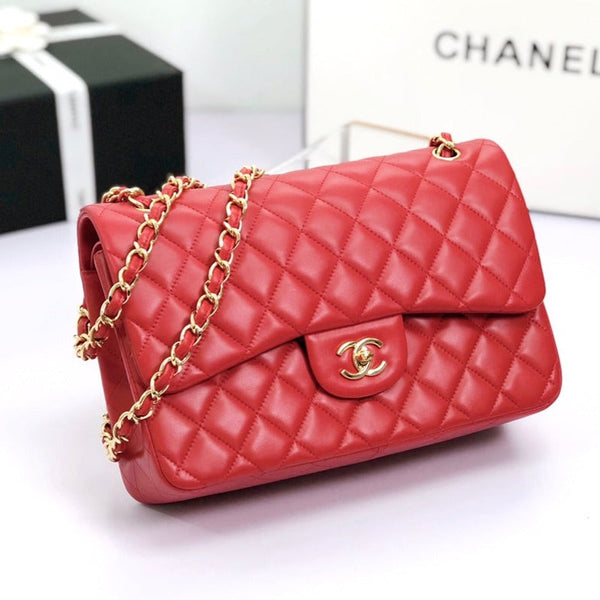 BORSA A PATTA JUMBO 30CM PELLE DI AGNELLO ROSSA FERRAMENTA ORO
