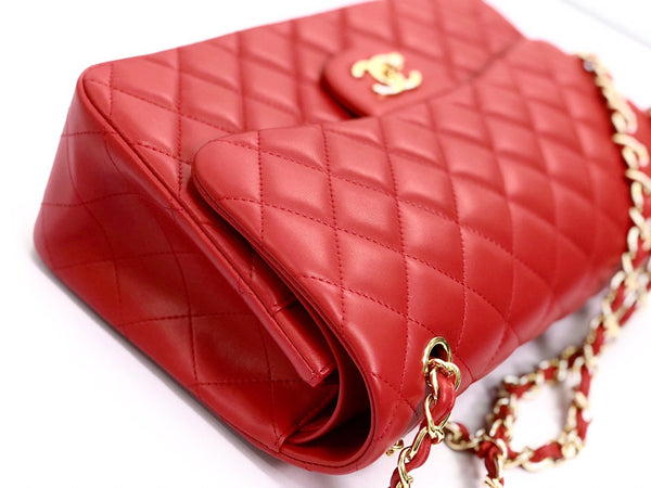 BORSA A PATTA JUMBO 30CM PELLE DI AGNELLO ROSSA FERRAMENTA ORO