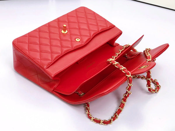BORSA A PATTA JUMBO 30CM PELLE DI AGNELLO ROSSA FERRAMENTA ORO