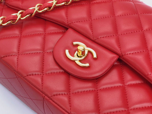 BORSA A PATTA JUMBO 30CM PELLE DI AGNELLO ROSSA FERRAMENTA ORO