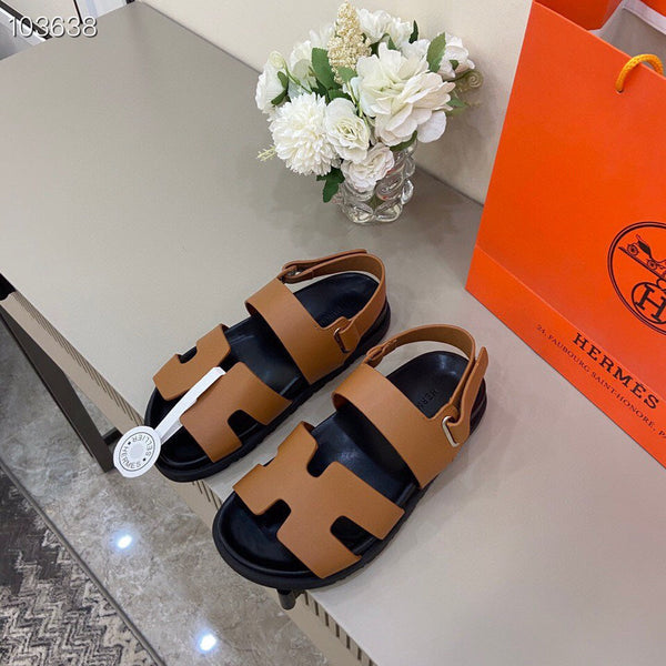 HM GENIUS SANDAL COPPER AND BLACK CALFSKIN