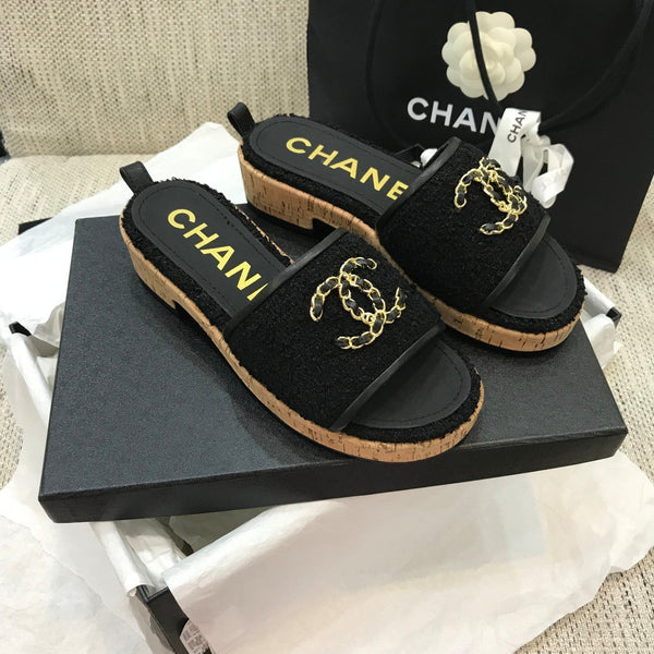 CC 26s Wooden Slippers Black Tweed Lambskin 916899