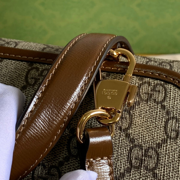 BORSA GG HORSEBIT 1955 MINI 23 IN TELA BEIGE E PELLE DI VITELLO MARRONE