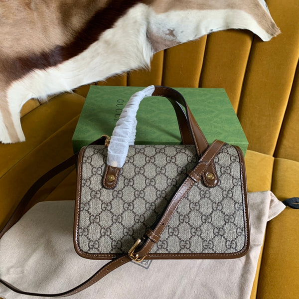 BORSA GG HORSEBIT 1955 MINI 23 IN TELA BEIGE E PELLE DI VITELLO MARRONE