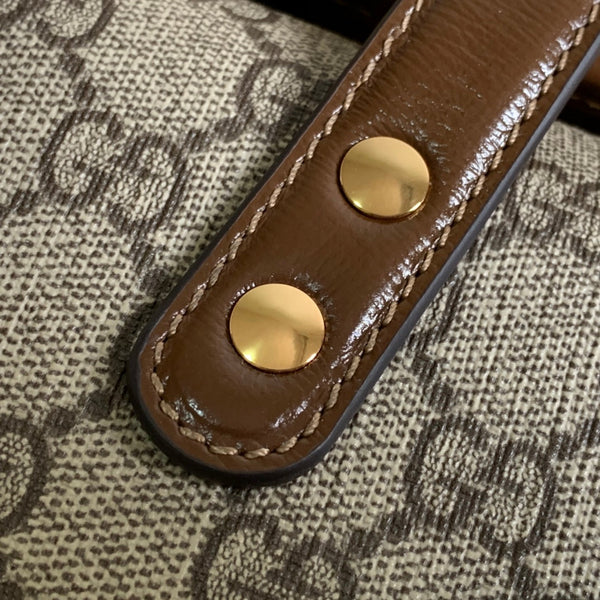 BORSA GG HORSEBIT 1955 MINI 23 IN TELA BEIGE E PELLE DI VITELLO MARRONE