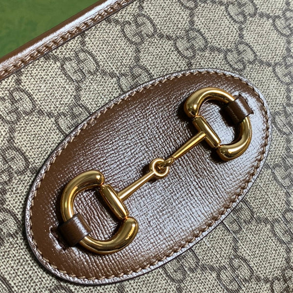 BORSA GG HORSEBIT 1955 MINI 23 IN TELA BEIGE E PELLE DI VITELLO MARRONE