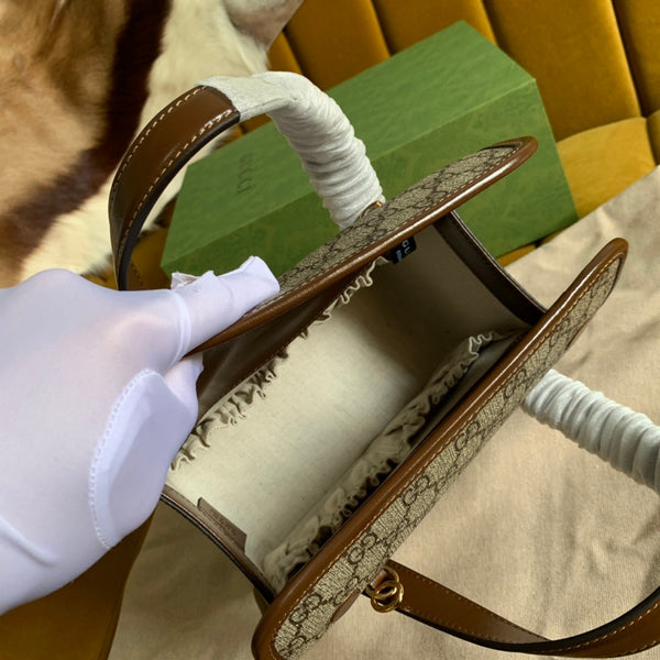 BORSA GG HORSEBIT 1955 MINI 23 IN TELA BEIGE E PELLE DI VITELLO MARRONE
