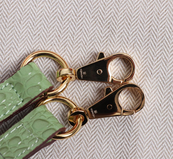HM KELLY MINI 19 PICKLE CROCODILE EMBOSSED CALFSKIN GOLD HARDWARE
