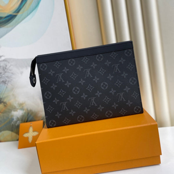 LV M61692 Pochette Voyage MM Black Monogram Canvas 224237