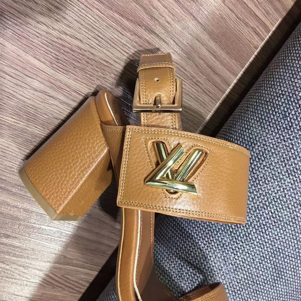 LV Horizon Ankle Strap Sandals 75mm Brown Yellow Calfskin