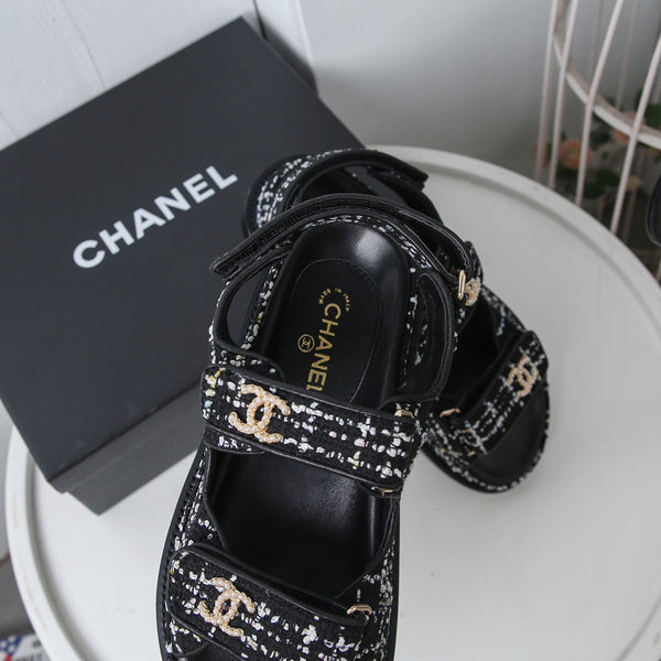 CC 25S Dad Sandal White Black Tweed Calfskin