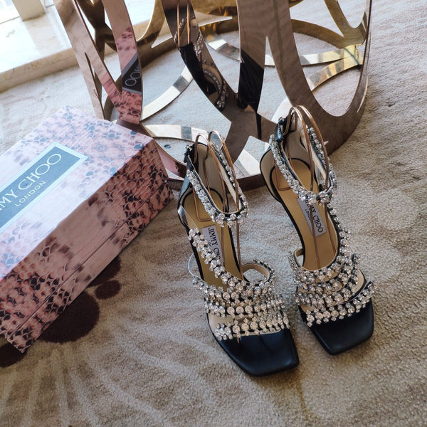 Jimmy 25 Josefine 100mm Sandals Black Calfskin 240072