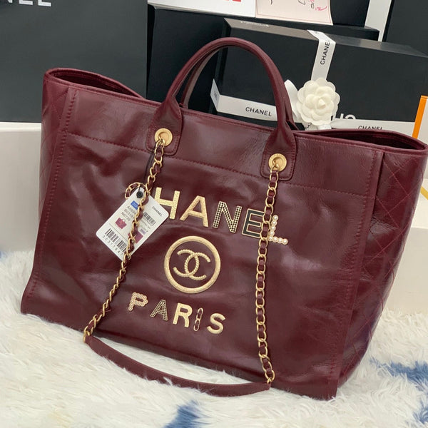 cc shopping bag 40cm burgundy calfskin gold hardware