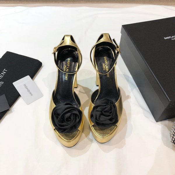SANDALO CON PLATEAU SL IVY FLORAL 135 IN PELLE DI VITELLO ORO