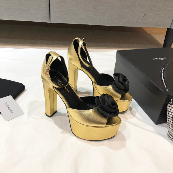 SANDALO CON PLATEAU SL IVY FLORAL 135 IN PELLE DI VITELLO ORO