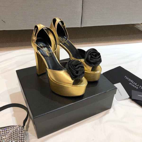 SANDALO CON PLATEAU SL IVY FLORAL 135 IN PELLE DI VITELLO ORO