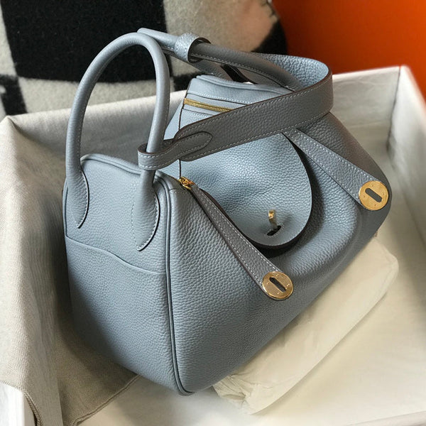 BORSA HM LINDY 30 IN PELLE DI VITELLO BLU NEPAL CON FERRAMENTA ORO