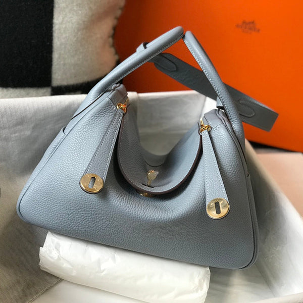 BORSA HM LINDY 30 IN PELLE DI VITELLO BLU NEPAL CON FERRAMENTA ORO