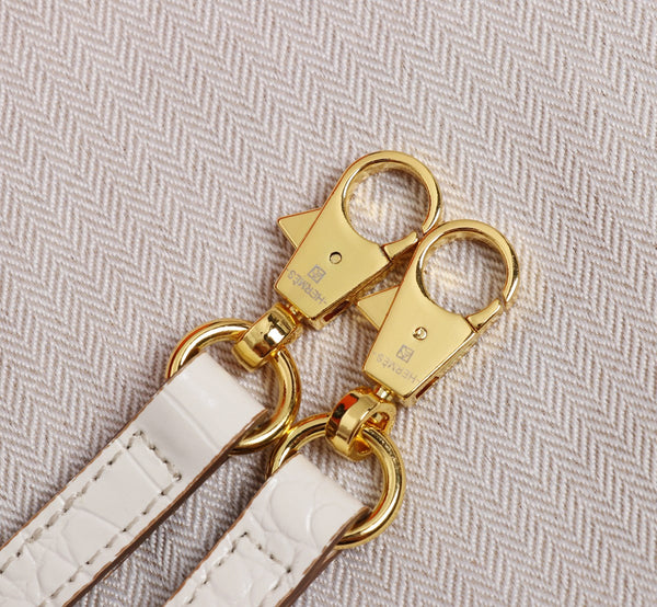 HM KELLY MINI 19 WHITE CROCODILE EMBOSSED CALFSKIN GOLD HARDWARE