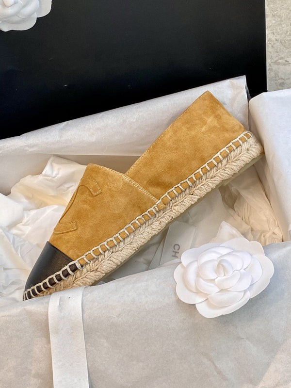 espadrilles dark beige suede black lambskin