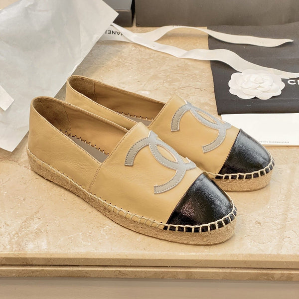 espadrillas beige nere in pelle di agnello
