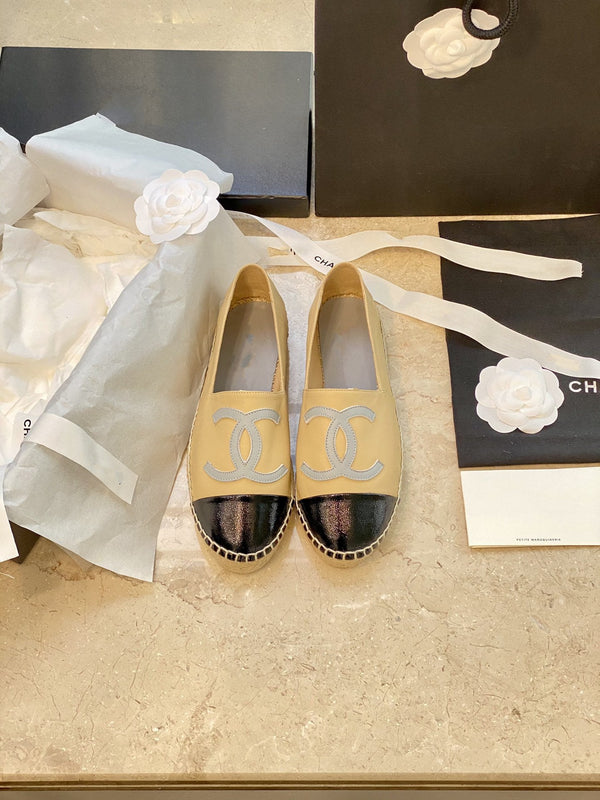 espadrillas beige nere in pelle di agnello