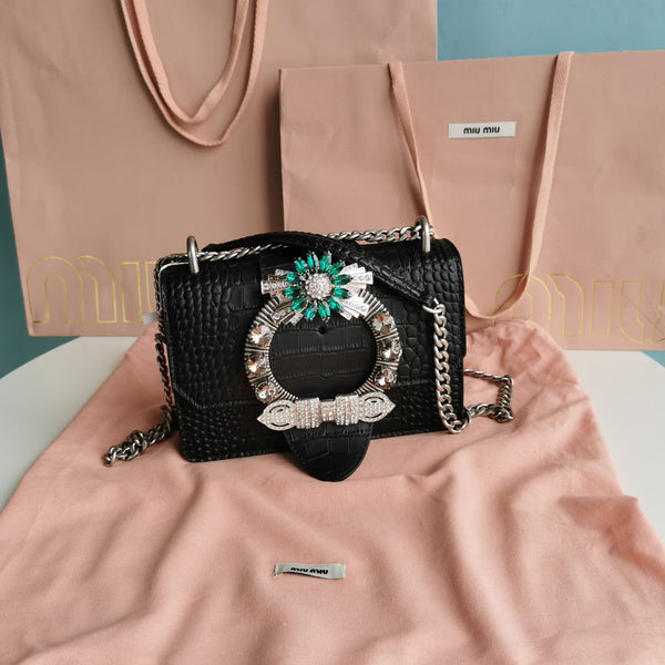 BORSA A MANO LADY 20 IN PELLE DI VITELLO NERA FANTASIA COCCODRILLO