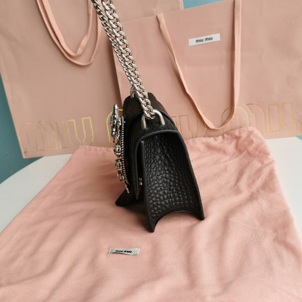 BORSA A MANO LADY 20 IN PELLE DI VITELLO NERA FANTASIA COCCODRILLO