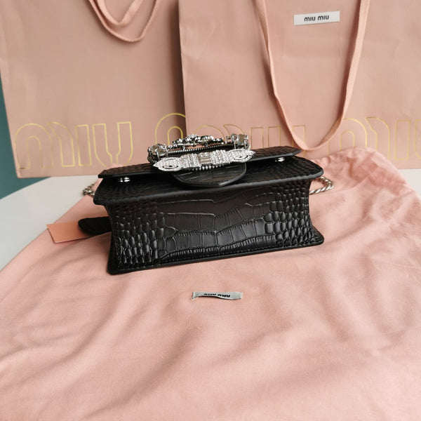 BORSA A MANO LADY 20 IN PELLE DI VITELLO NERA FANTASIA COCCODRILLO