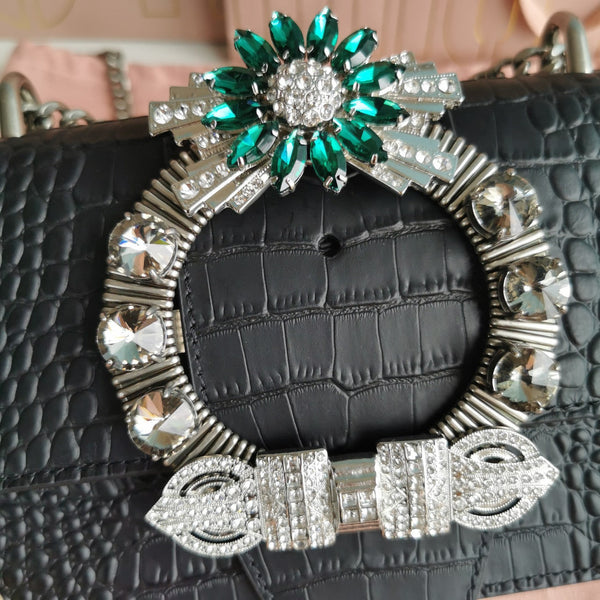 BORSA A MANO LADY 20 IN PELLE DI VITELLO NERA FANTASIA COCCODRILLO