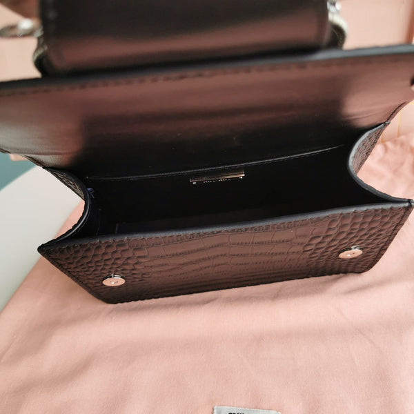 BORSA A MANO LADY 20 IN PELLE DI VITELLO NERA FANTASIA COCCODRILLO
