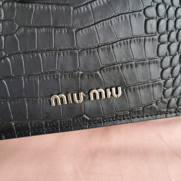 BORSA A MANO LADY 20 IN PELLE DI VITELLO NERA FANTASIA COCCODRILLO