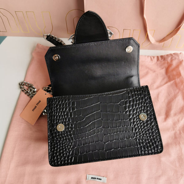 BORSA A MANO LADY 20 IN PELLE DI VITELLO NERA FANTASIA COCCODRILLO