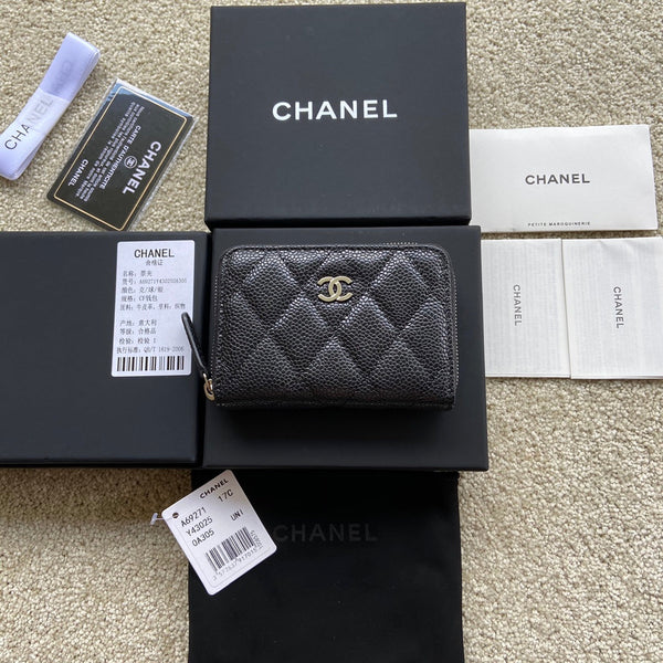 CC Classic Zipper Card Holder Black Caviar Sliver Steel 229630