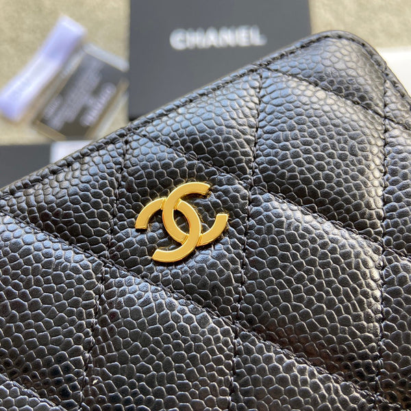 CC Classic Zipper Card Holder Black Caviar GHW 156535