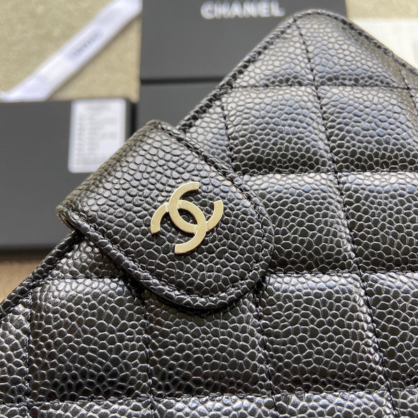 CC A48667 Zip Pocket Wallet Black Caviar Sliver Steel 229760